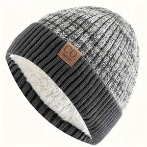 Fleece‎ Lined Warm Winter Soft Cozy Knit Skull Cap Beanie Gray One Size Outdoor